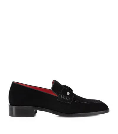 Christian Louboutin Chambelimoc Night Strass Embellished Velvet Loafers In Black