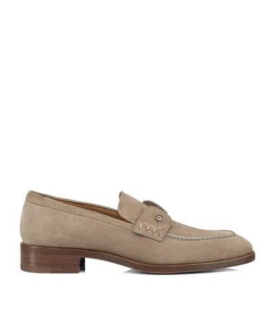 Christian Louboutin Chambelimoc Suede Loafers In Brown