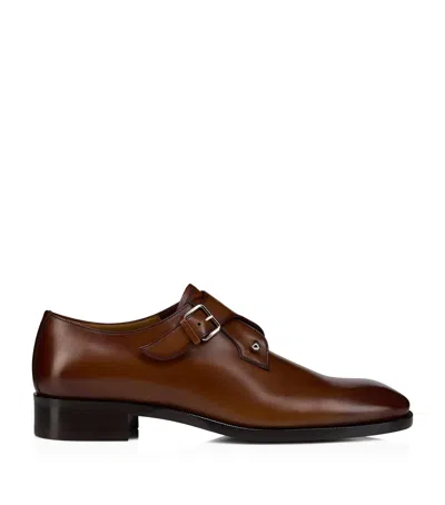 Christian Louboutin Chambelimonk Leather Monk Shoes In Brown