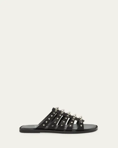 CHRISTIAN LOUBOUTIN CHARJA SPIKE LEATHER RED SOLE SLIDE SANDALS