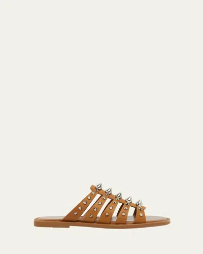 CHRISTIAN LOUBOUTIN CHARJA SPIKE LEATHER RED SOLE SLIDE SANDALS
