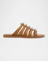 Christian Louboutin Charja Spike Leather Red Sole Slide Sandals In Brown
