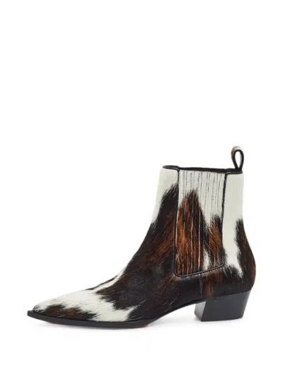 Pre-owned Christian Louboutin Cheliviss Calf Hair Chelsea Boots In Brown