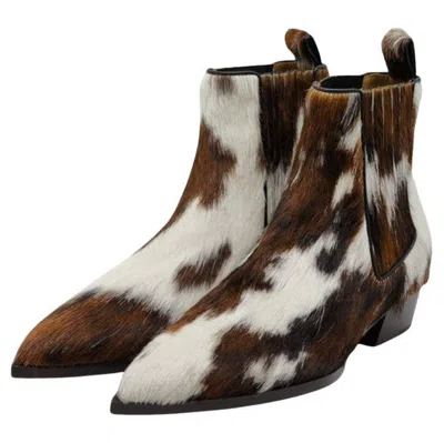 Pre-owned Christian Louboutin Cheliviss Low Boots Hair-on Calf 'meuh' - Brown & White