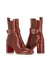 Christian Louboutin Croco Chelsea Red Sole Booties In Cognac