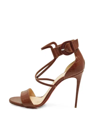 Pre-owned Christian Louboutin Choca Croc-embossed Heeled Sandals In Brown