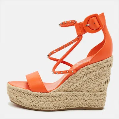 Pre-owned Christian Louboutin Chocazeppa Size 40 Orange Leather Espadrille Sandals