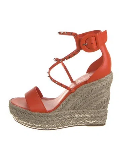 Pre-owned Christian Louboutin Chocazeppa Spikes 120 Leather Espadrilles In Orange