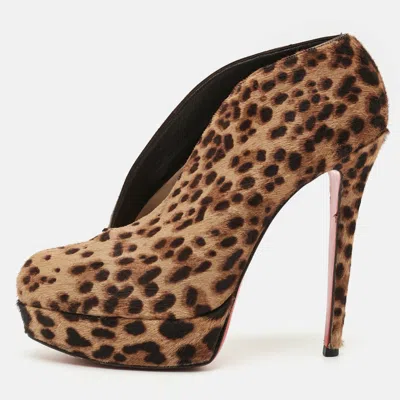 Pre-owned Christian Louboutin Christ Size 39 Brown Leopard Print Calf Hair Booties