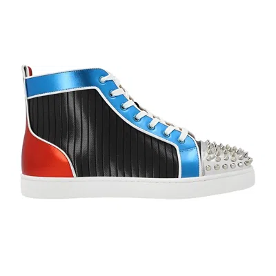 Pre-owned Christian Louboutin Lou Spikes Orlato Flat 'pleated Metallic' | Black | Men's Si