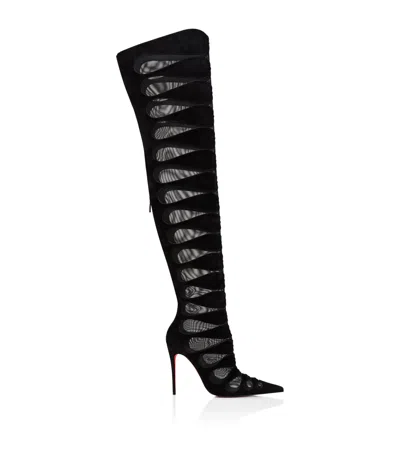 Christian Louboutin Circus Max Suede-mesh Over-the-knee Boots 100 In Black