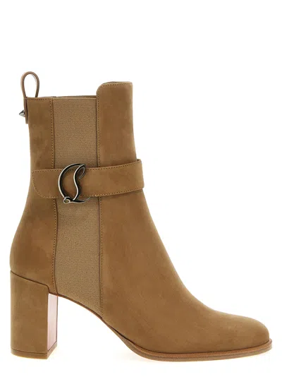Christian Louboutin Cl Chelsea 70 Taupe Nubuck Ankle Boots In Beige