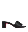 Christian Louboutin Leather Logo Red Sole Mule Sandals In Black