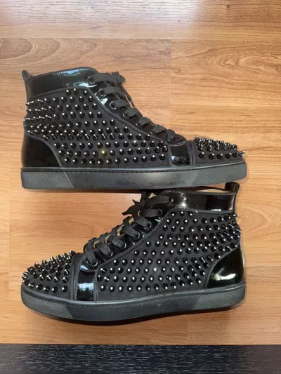 Pre-owned Christian Louboutin /cl Diamond Spike Sneaker Size 42 In Black