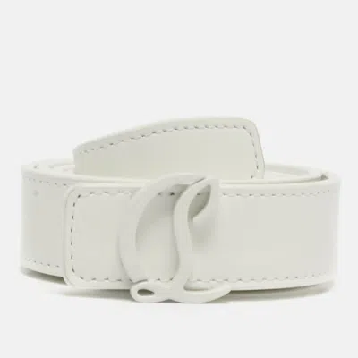 Pre-owned Christian Louboutin Cl Logo 85cm Slim Belt White Leather