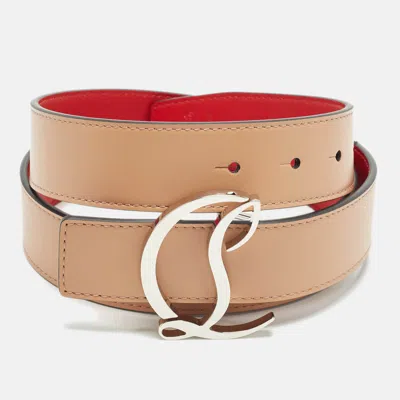 Pre-owned Christian Louboutin Cl Logo 95 Cm Buckle Belt Beige Leather In Sand