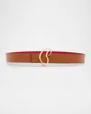 Christian Louboutin Cl Logo Leather Belt In Coconut/gold