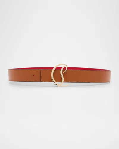 Christian Louboutin Cl Logo Leather Belt In Coconut/gold