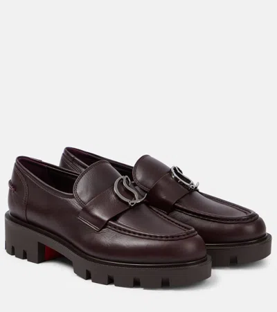 Christian Louboutin Cl Moc Lug Leather Loafers In Burgundy
