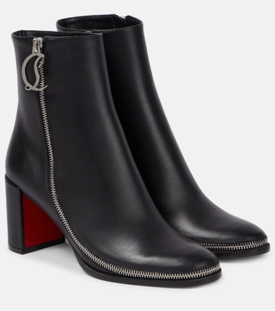 Pre-owned Christian Louboutin Cl Zip Booty 70mm Black Leather Ankle Boots