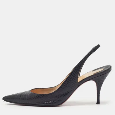 Pre-owned Christian Louboutin Clare Size 37 Black Embossed Leather Slingback Pumps