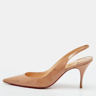Pre-owned Christian Louboutin Clare Size 39 Beige Patent Leather Slingback Pumps In Sand
