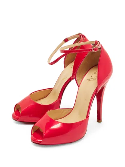 Pre-owned Christian Louboutin Claudia Peep-toe D'orsay Pumps In Red