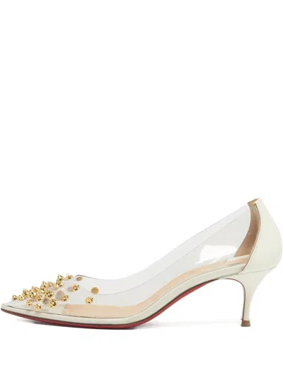Pre-owned Christian Louboutin Collaclou Spiked Transparent Heeled Pumps In White