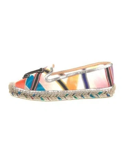 Pre-owned Christian Louboutin Colorblock Pattern Glitter Accents Espadrilles In Neutral