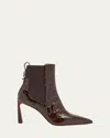 Christian Louboutin Condodo Croc-embossed Patent Leather Booties In Brown