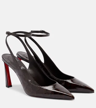 Christian Louboutin Condora 85 Croc-effect Slingback Pumps In Brown