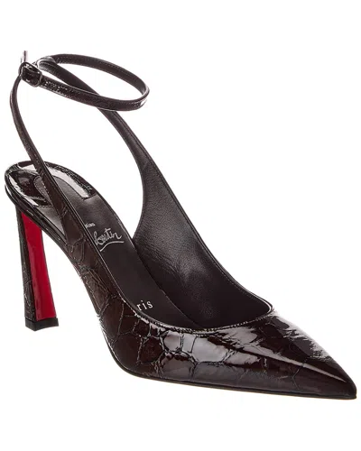 Christian Louboutin Condora Strap 85 Croc0embossed Patent Pump In Brown