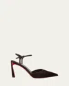 Christian Louboutin Condora Suede Ankle-strap Red Sole Pumps In Black