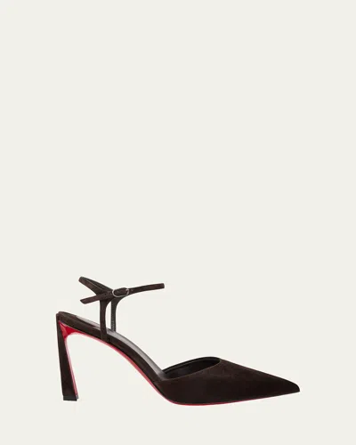 Christian Louboutin Condora Suede Ankle-strap Red Sole Pumps In Black