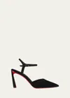 Christian Louboutin Condora Suede Ankle-strap Red Sole Pumps In Black