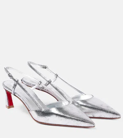 Christian Louboutin Condoroline 55 Metallic Leather Slingback Pumps In Silver