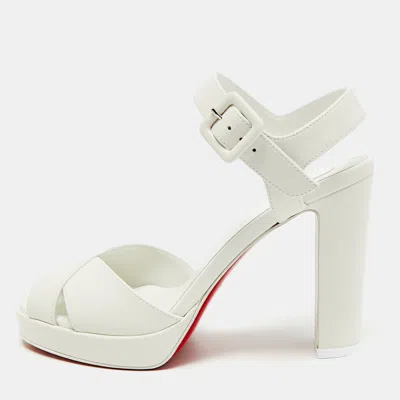Pre-owned Christian Louboutin Cora Size 38.5 White Leather Ankle Strap Sandals
