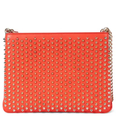 Pre-owned Christian Louboutin Coral Red Trilouboui Large Spiked Shoulder Bag