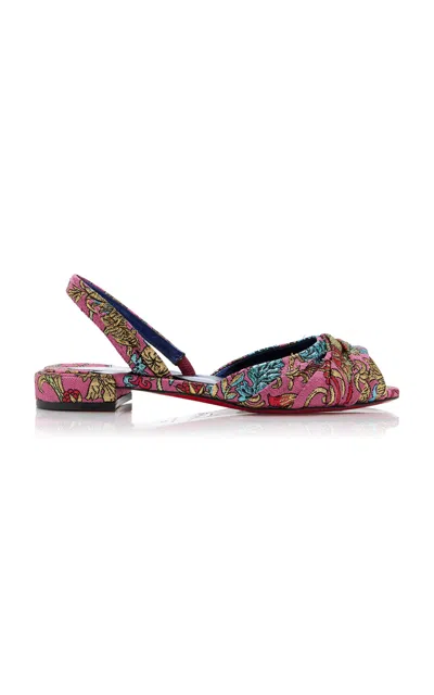Christian Louboutin Cordelina Flat Jacquard Florea Slingback Sandals In Pink