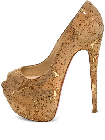 Pre-owned Christian Louboutin Cork-embellished Peep-toe Pumps