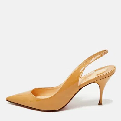 Pre-owned Christian Louboutin Corneille Size 35.5 Beige Patent Leather Slingback Pumps In Sand
