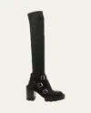 Christian Louboutin Cortinetta Alta College Red Sole Knee Boots In Black