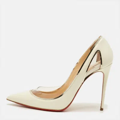 Pre-owned Christian Louboutin Cosmo Size 38.5 White Patent Leather And Pvc Pumps