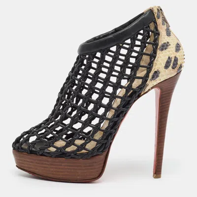 Pre-owned Christian Louboutin Coussin Size 36 Black/beige Leather And Snakeskin Leather Booties