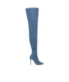 Christian Louboutin Kate Denim Embroidered Red Sole Over-the-knee Boots In Blue