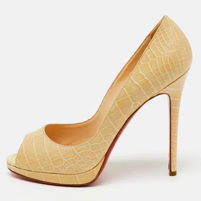 Pre-owned Christian Louboutin Cream Crocodile Leather Yolanda Peep Toe Pumps Size 39