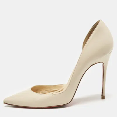 Pre-owned Christian Louboutin Cream Leather Iriza Pointed Toe D'orsay Pumps Size 39.5
