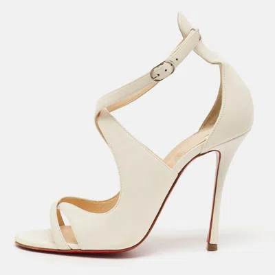 Pre-owned Christian Louboutin Cream Leather Malefissima Ankle Strap Sandals Size 37