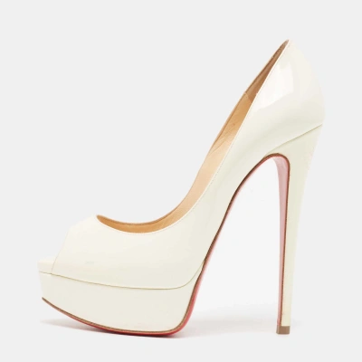 Pre-owned Christian Louboutin Cream Patent Lady Peep Pumps Size 36