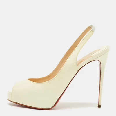 Pre-owned Christian Louboutin Cream Patent Leather Private Number Slingback Pumps Size 37.5 In White